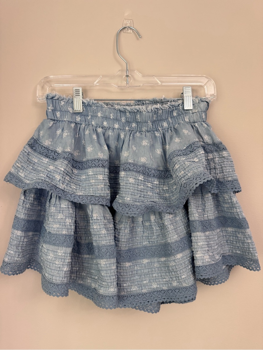 aerie Rock n Ruffle Light Blue Ruffled Tiered Skirt
